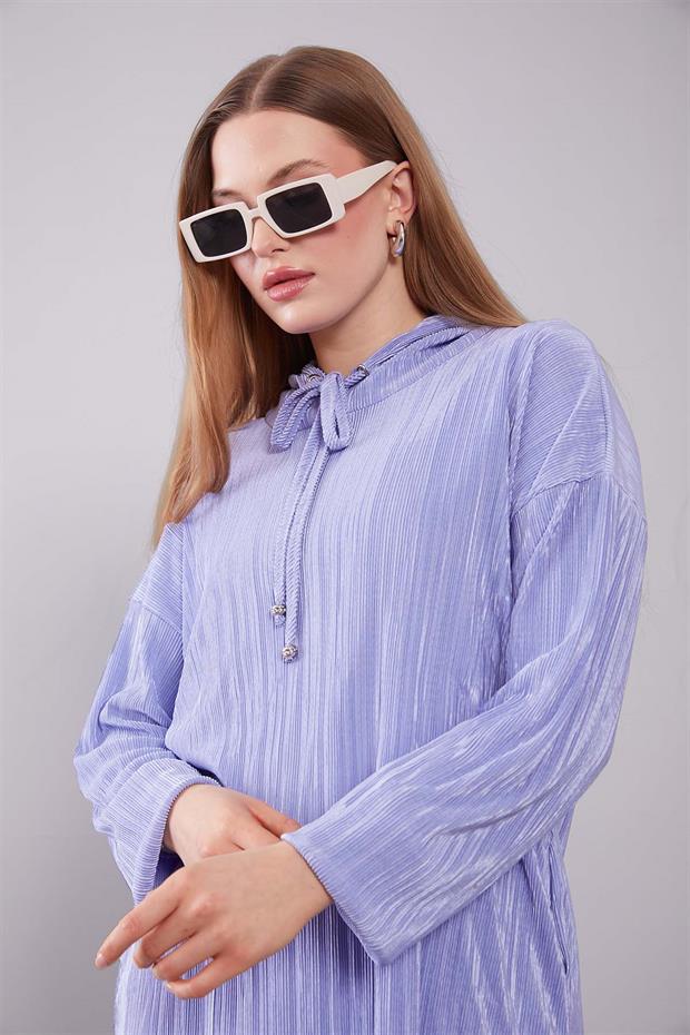 Lila Kapüşonlu Bağcık Detaylı İkili Takım