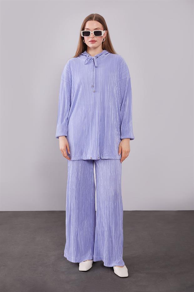 Lila Kapüşonlu Bağcık Detaylı İkili Takım