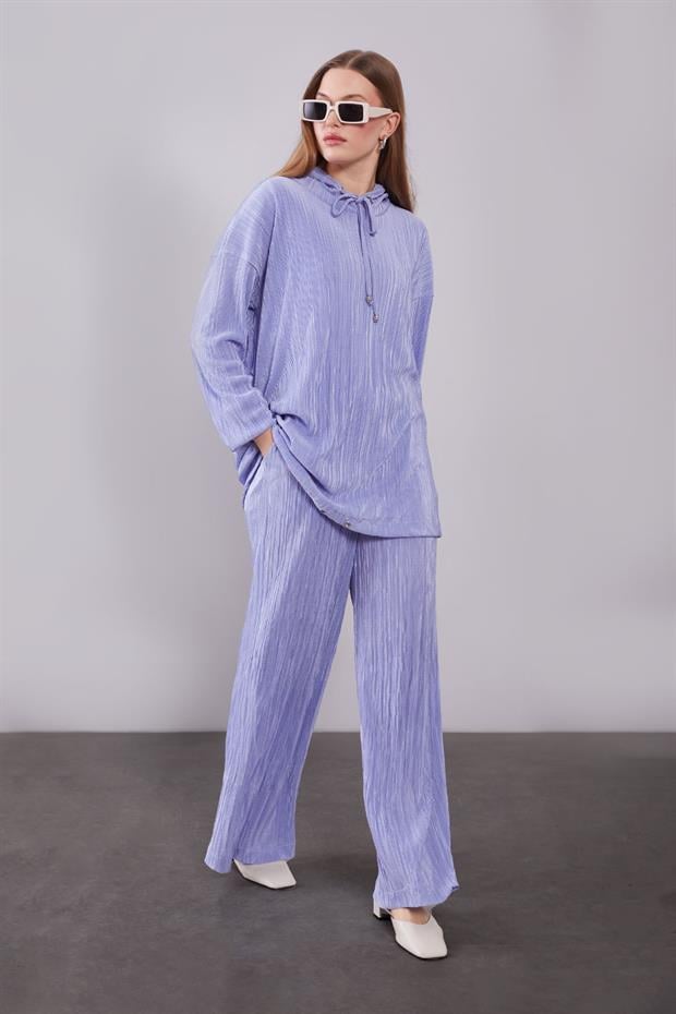 Lila Kapüşonlu Bağcık Detaylı İkili Takım