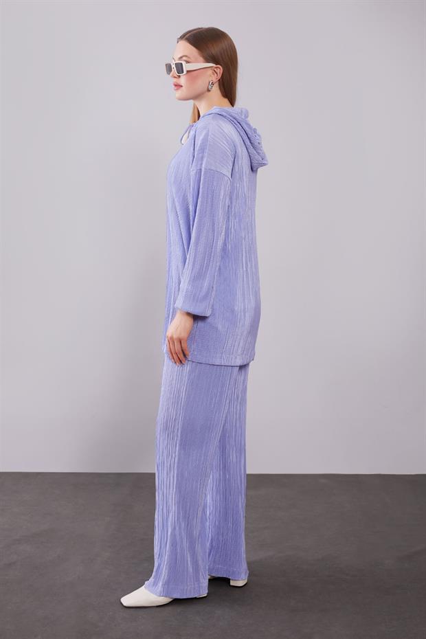 Lila Kapüşonlu Bağcık Detaylı İkili Takım