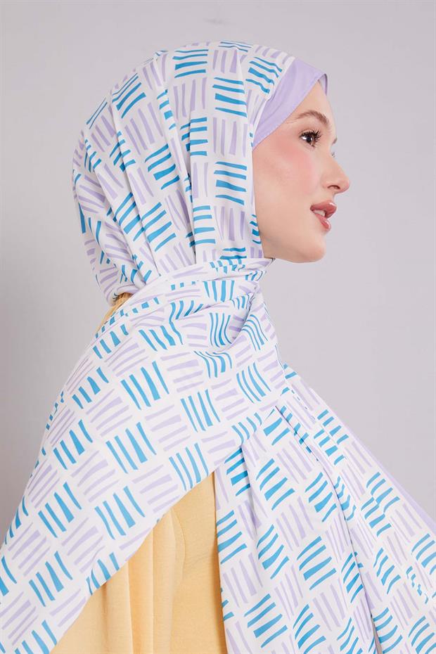 Lila Kare Çizgi Desen Club Şal