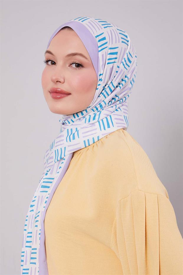 Lila Kare Çizgi Desen Club Şal