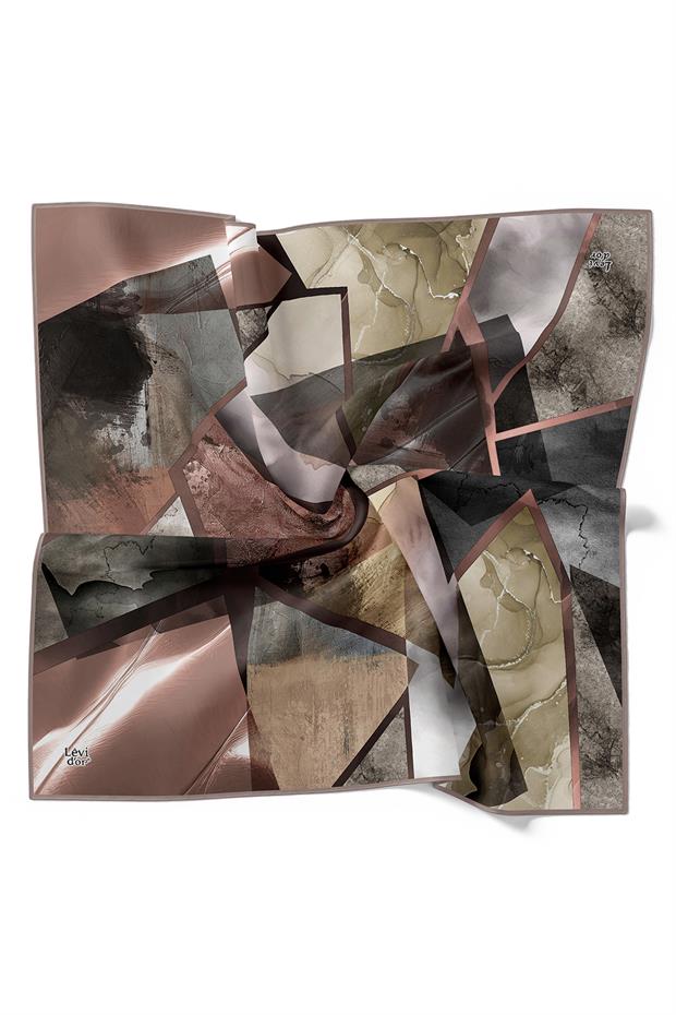 Lila Mermer Desen Twill İpek Eşarp