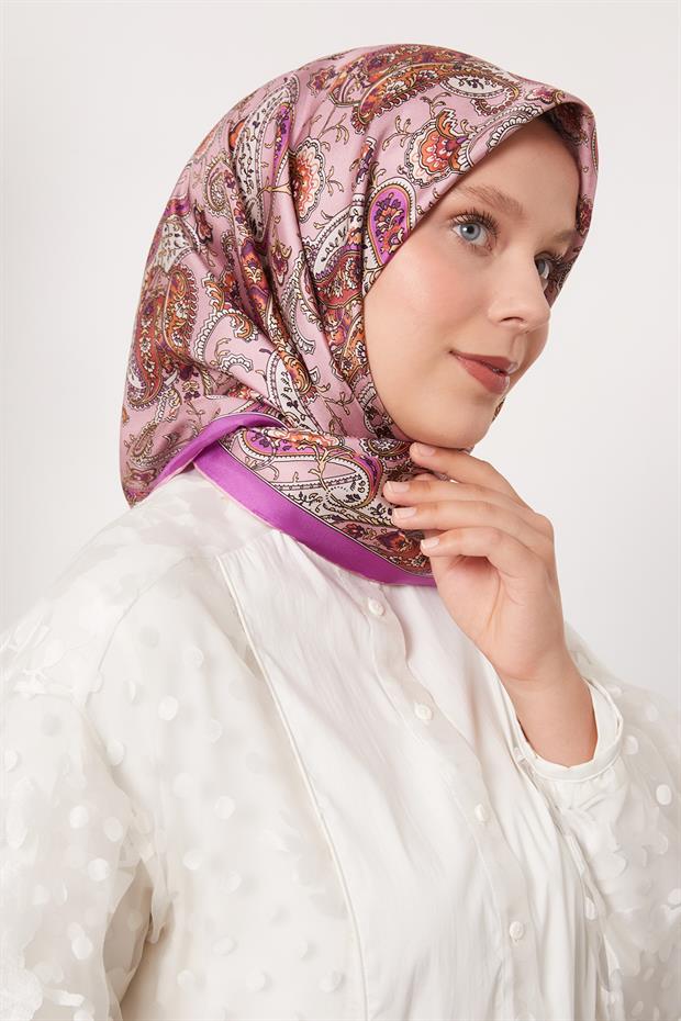 Lila Karışık Retro Twill İpek Eşarp