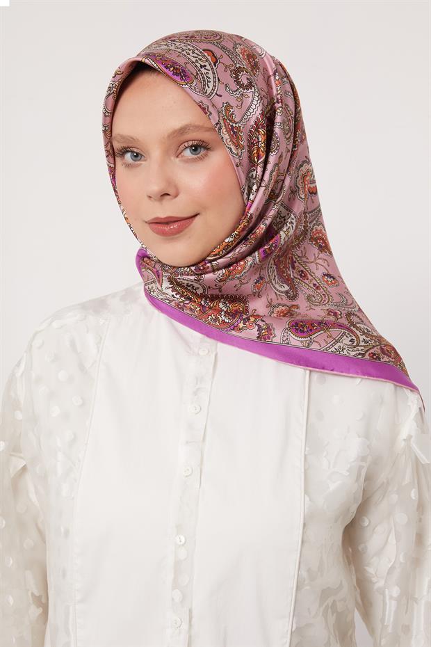 Lila Karışık Retro Twill İpek Eşarp
