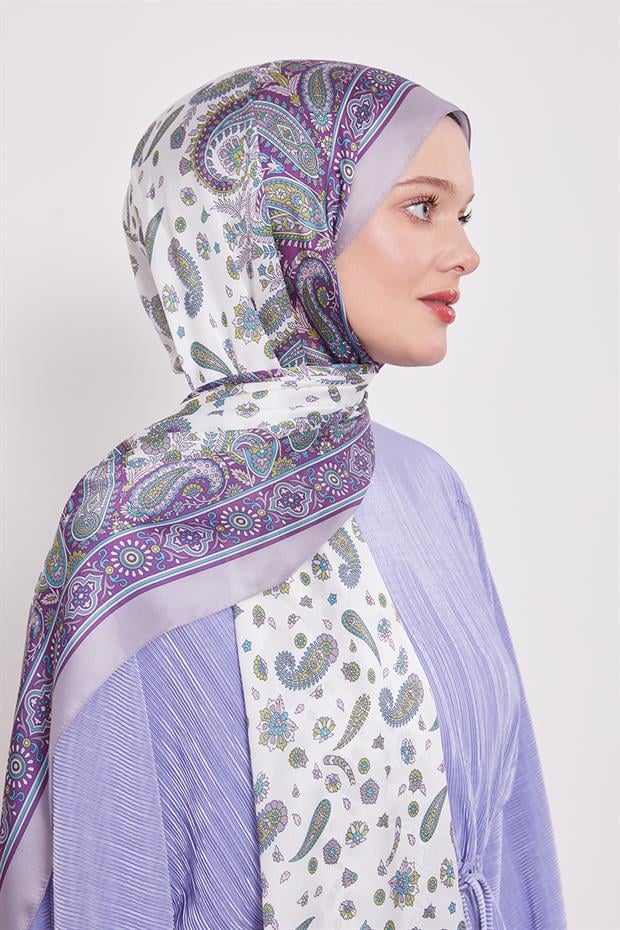 Lila Karma Çiçek Hint İpeği Şal