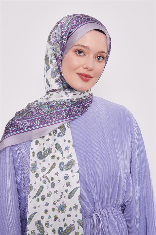 Lila Karma Çiçek Hint İpeği Şal