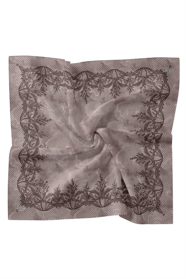 Lila Kenar Benekli Twill İpek Eşarp