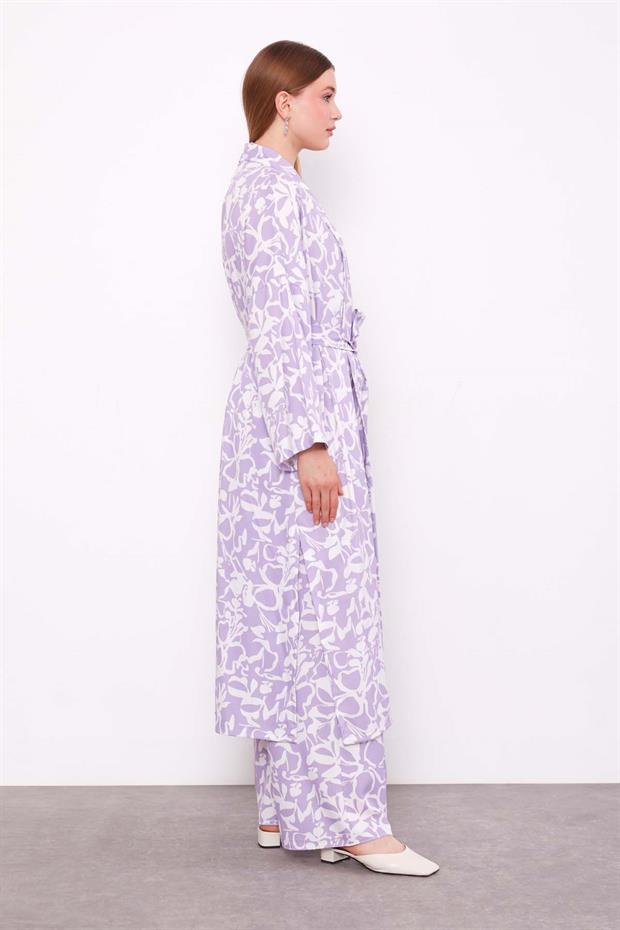Lila Kimono Pantolon Takım