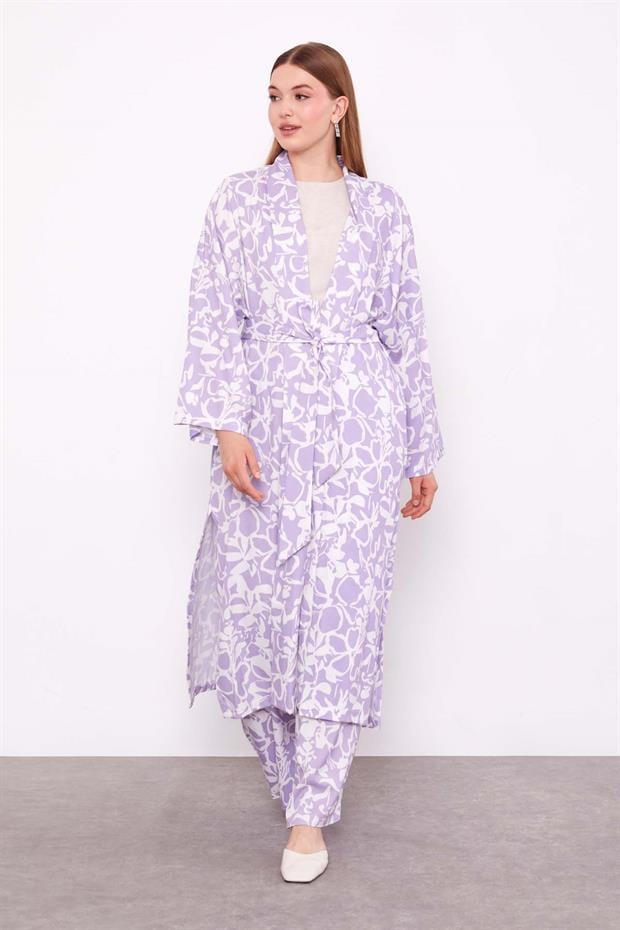 Lila Kimono Pantolon Takım