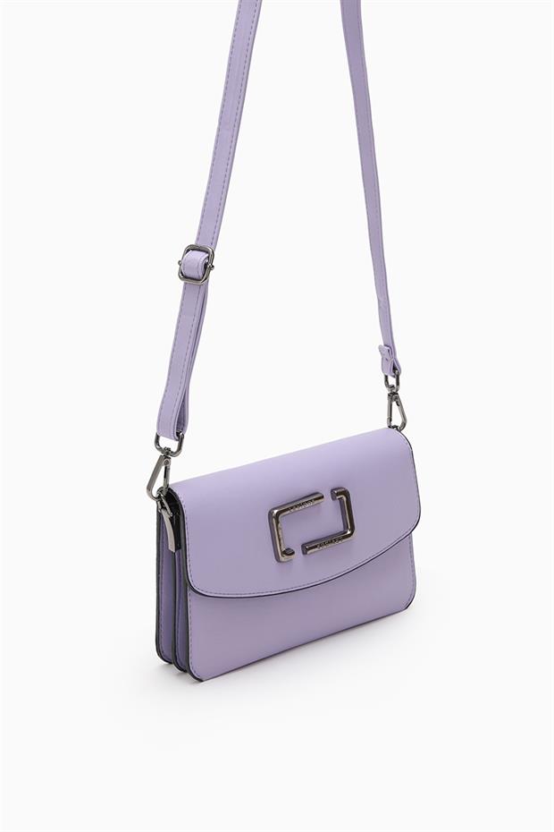 Lila Metal Logolu Omuz Çantası