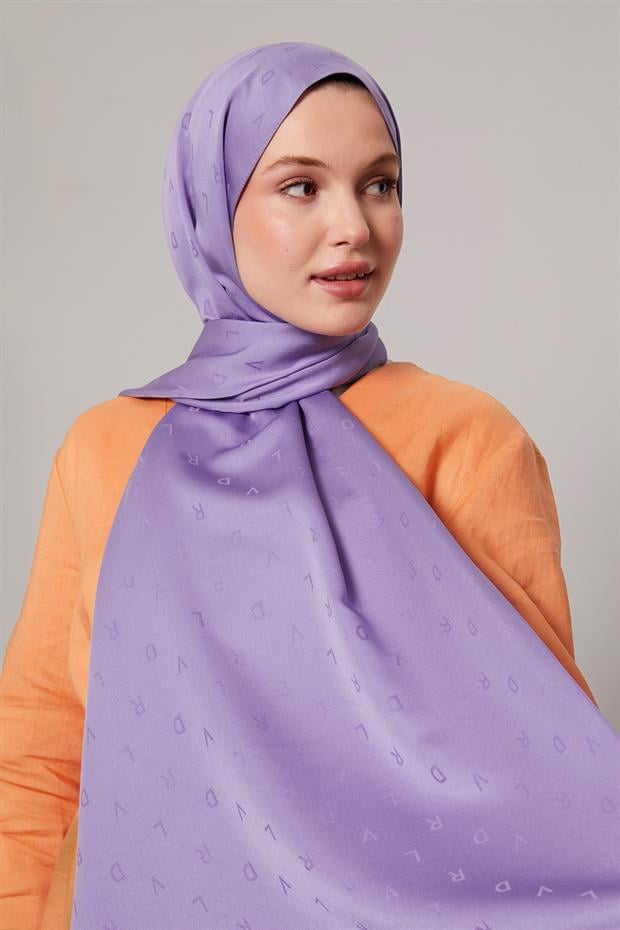 Lila Mini LVD Baskılı Jakarlı Şal