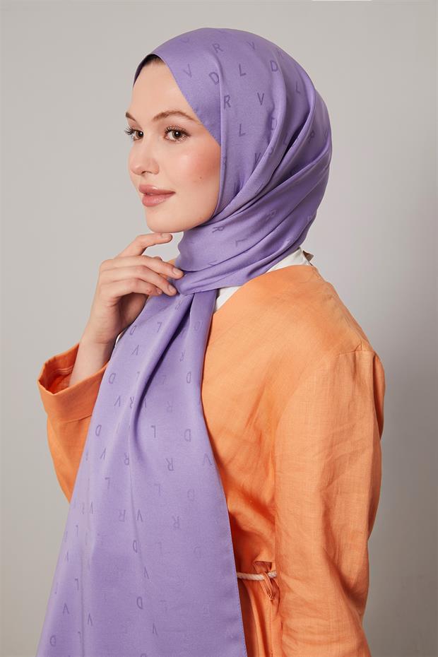 Lila Mini LVD Baskılı Jakarlı Şal