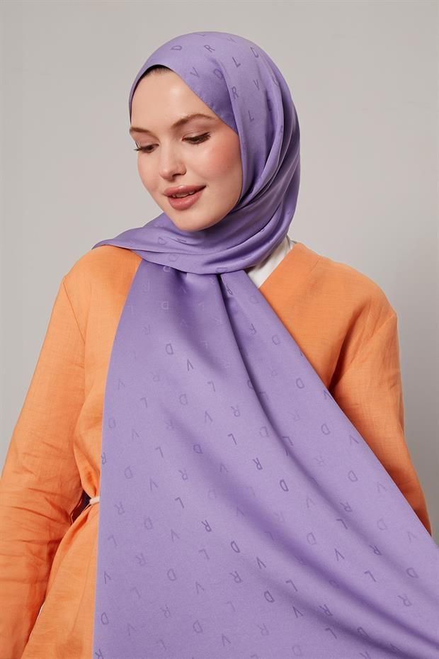 Lila Mini LVD Baskılı Jakarlı Şal