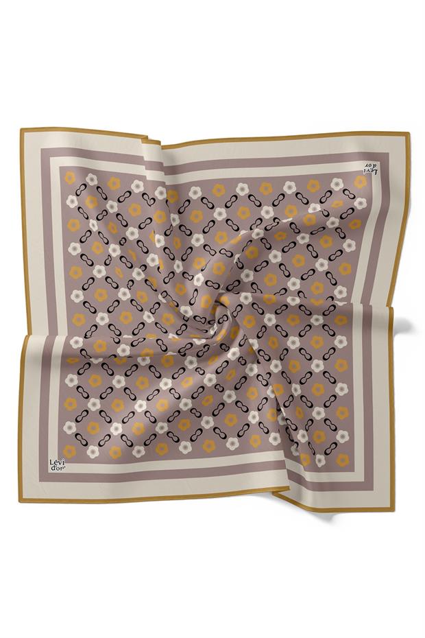 Lila Papatya Desen Twill İpek Eşarp