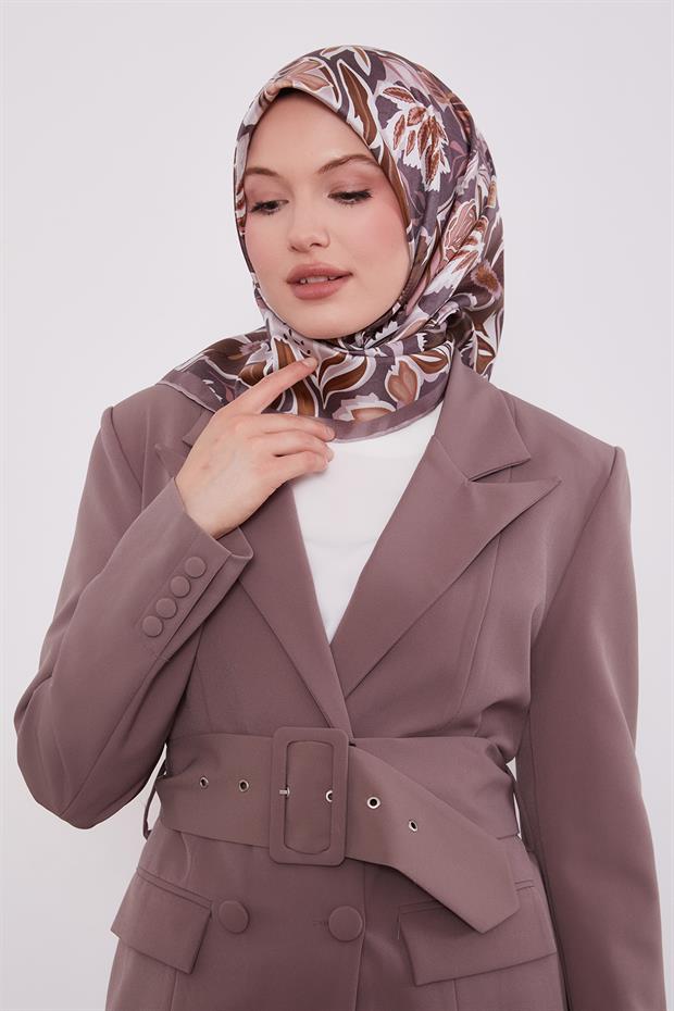 Lila Petunya Desen Twill İpek Eşarp