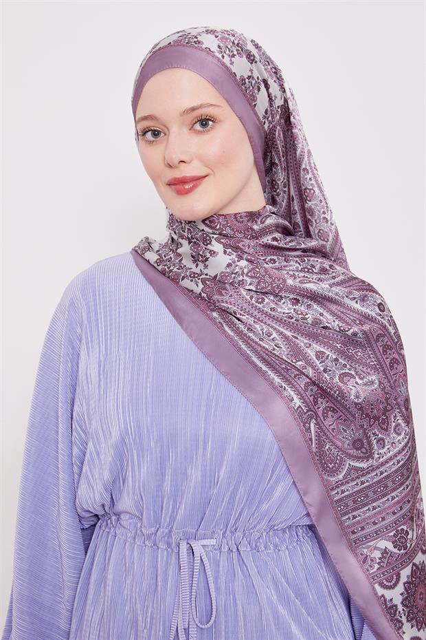 Lila Sarmal Desen Hint İpeği Şal