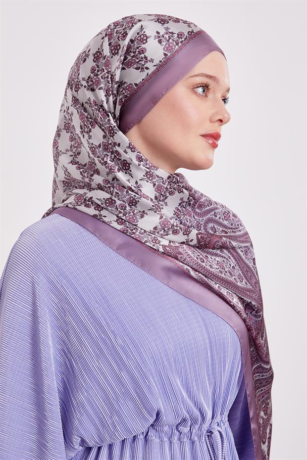 Lila Sarmal Desen Hint İpeği Şal