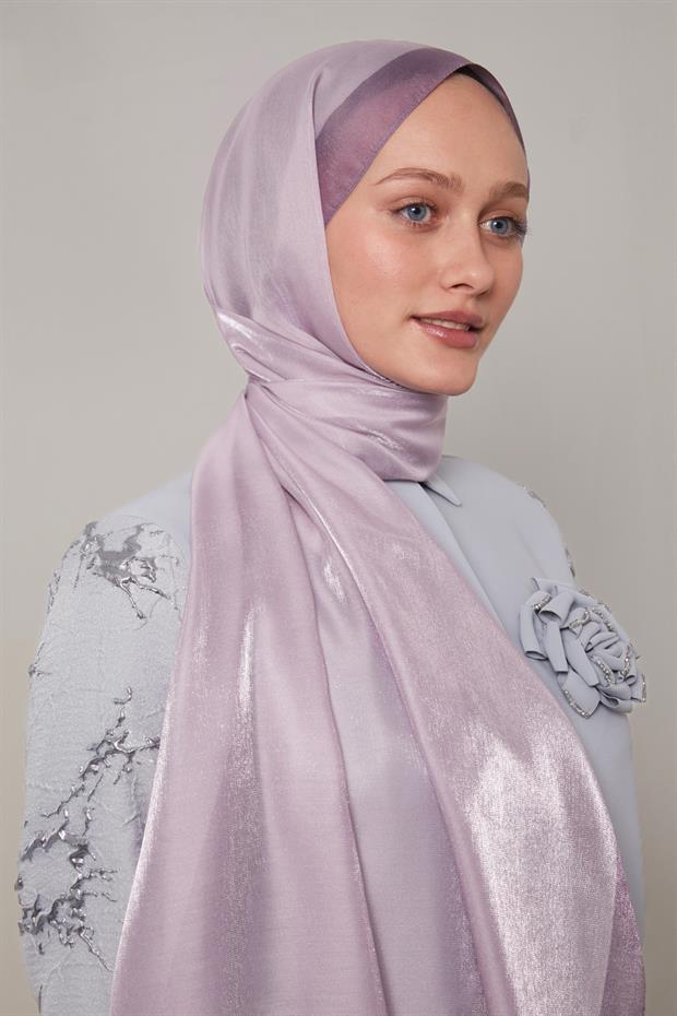 Lila Şerit Desen Kehribar Şal