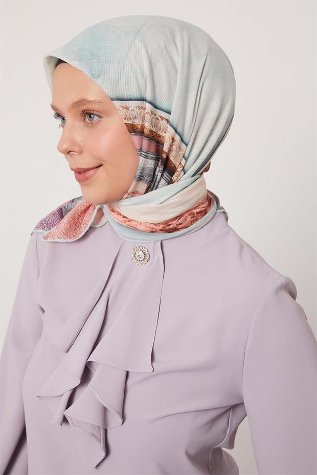 Lila Şerit Desen Pamuk Eşarp