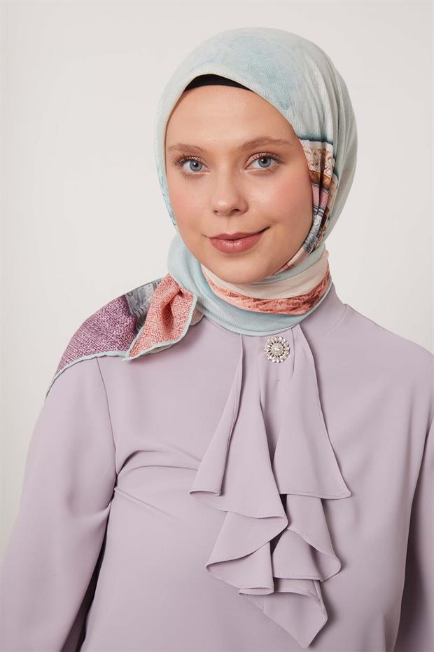 Lila Şerit Desen Pamuk Eşarp