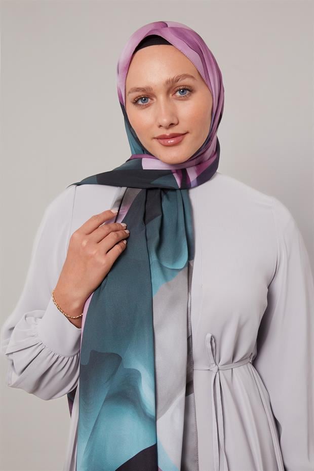 Lila Soyut Desen Love Şal