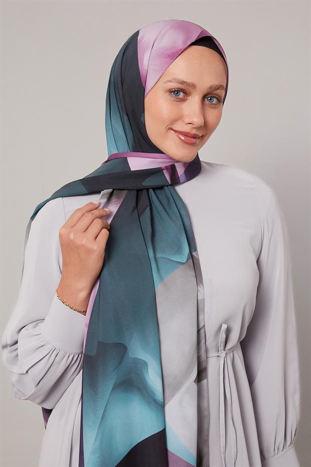 Lila Soyut Desen Love Şal