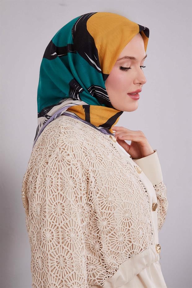 Lila Soyut Desen Soft Eşarp