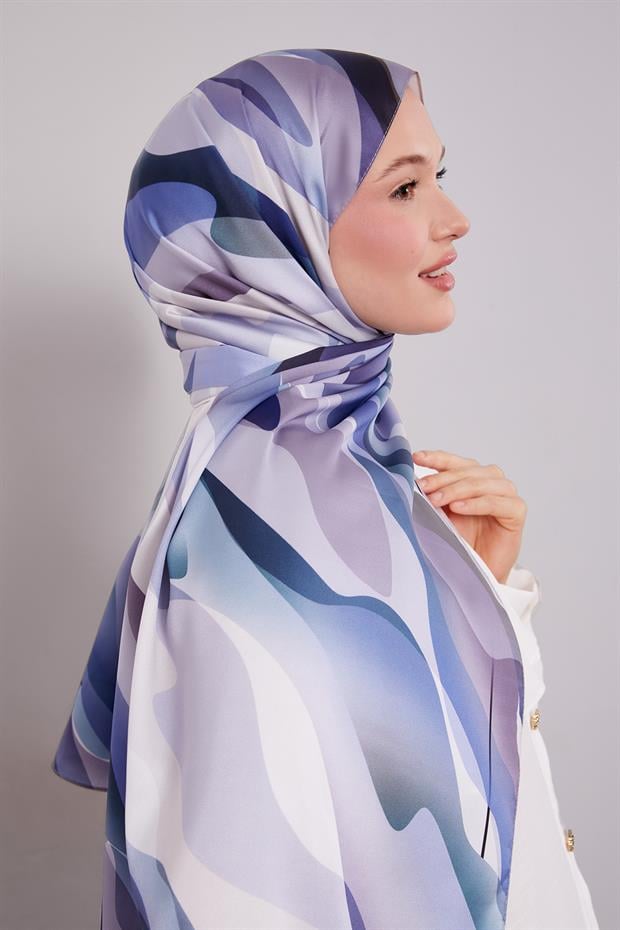 Lila Soyut Desen Twill Şal