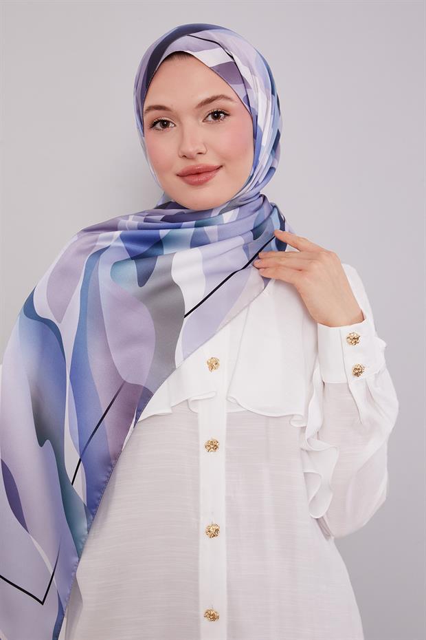 Lila Soyut Desen Twill Şal