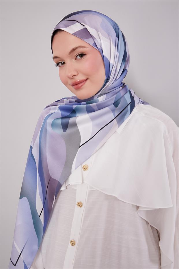 Lila Soyut Desen Twill Şal