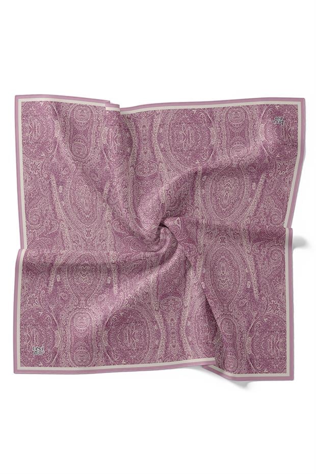 Lila Soyut Etnik Desen Twill İpek Eşarp
