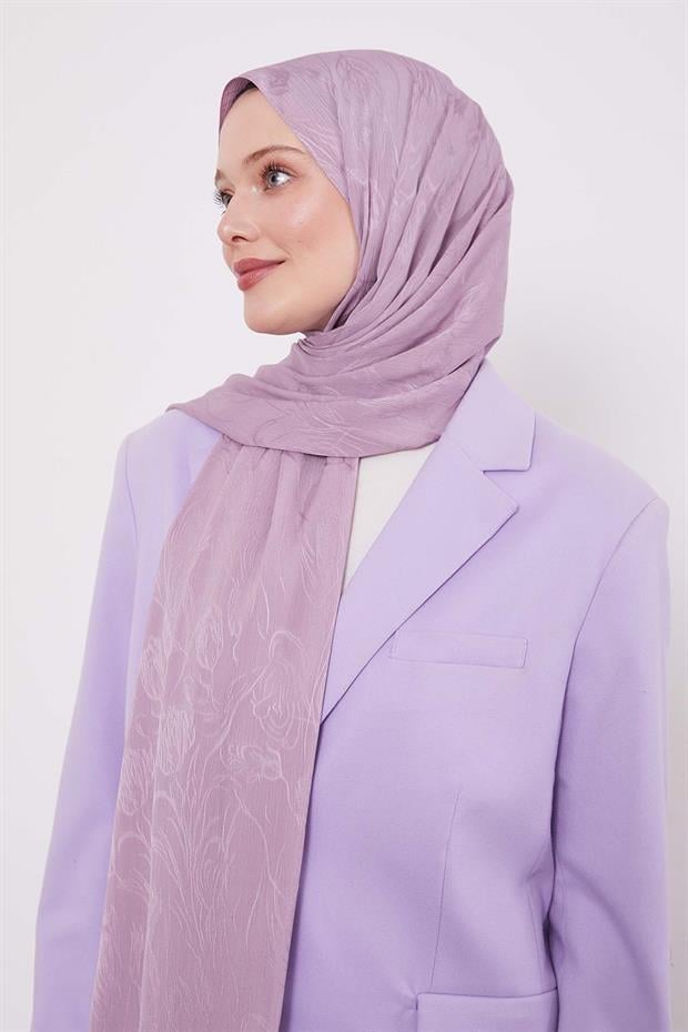 Lila Soyut Lale Desen Jakar Capri Şal