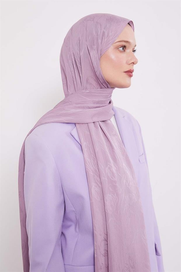 Lila Soyut Lale Desen Jakar Capri Şal