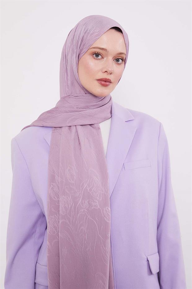 Lila Soyut Lale Desen Jakar Capri Şal