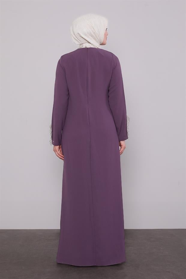 Lila Taş İşleme Detaylı Elbise