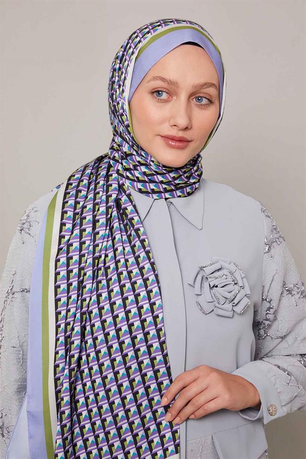 Lila Üç Boyut Desen Club Şal