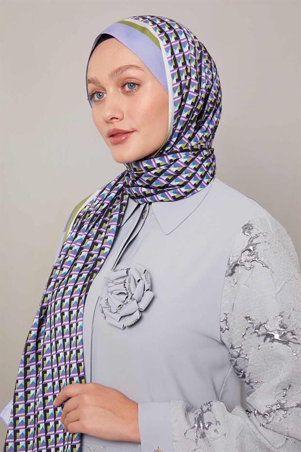 Lila Üç Boyut Desen Club Şal
