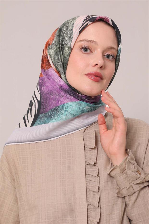 Lila Zebra Desen Pamuk Eşarp