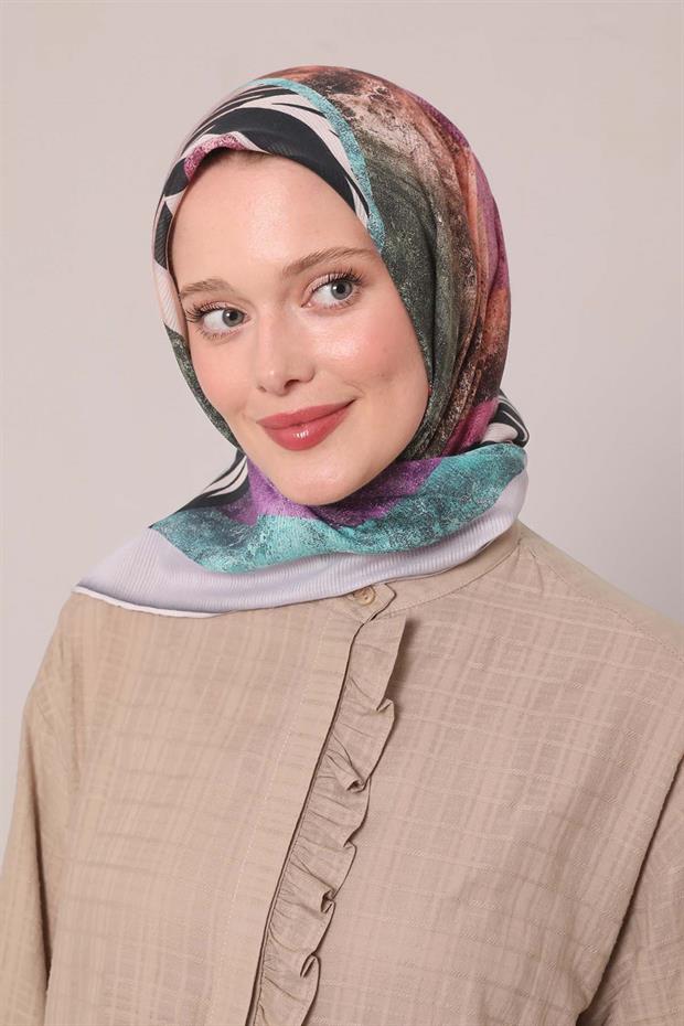 Lila Zebra Desen Pamuk Eşarp