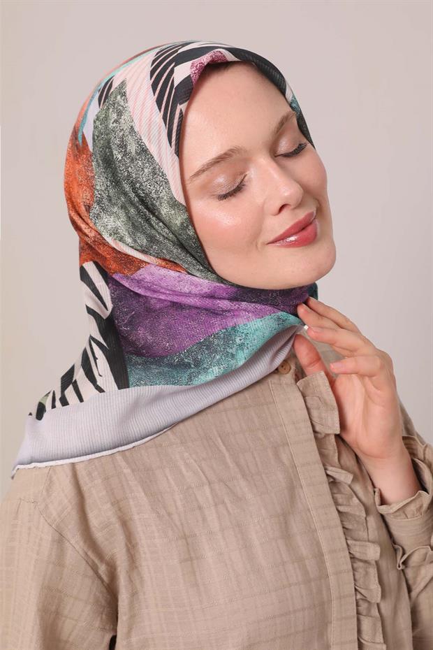 Lila Zebra Desen Pamuk Eşarp