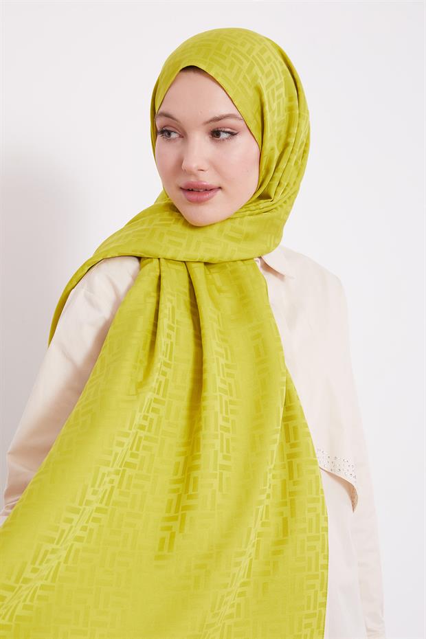 Misket Limon Çubuk Desen Blue Jakarlı Şal