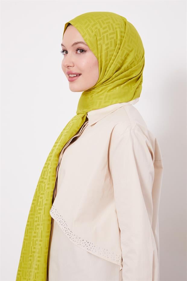 Misket Limon Çubuk Desen Blue Jakarlı Şal