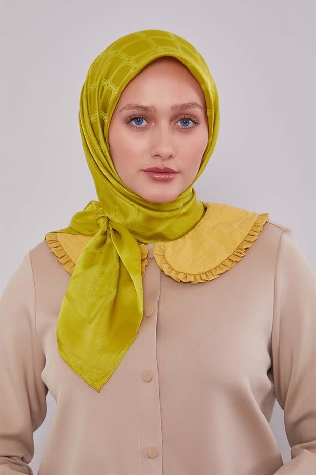 Misket Limon Geometrik Kristal Jakar Eşarp