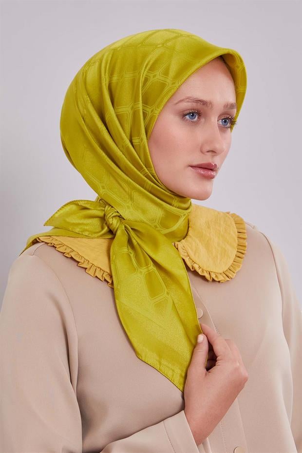 Misket Limon Geometrik Kristal Jakar Eşarp