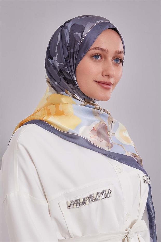 Misket Limon Lotus Desen Hint İpeği Şal