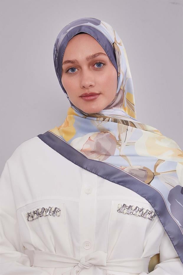 Misket Limon Lotus Desen Hint İpeği Şal