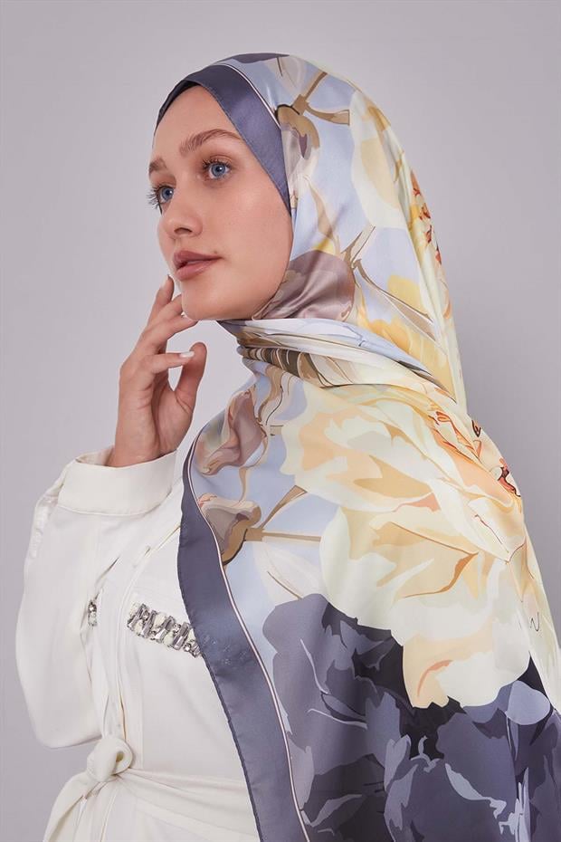 Misket Limon Lotus Desen Hint İpeği Şal