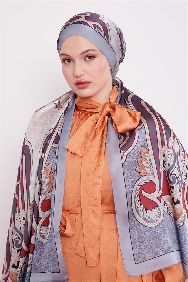 Mavi Baroklu Hint İpeği Şal