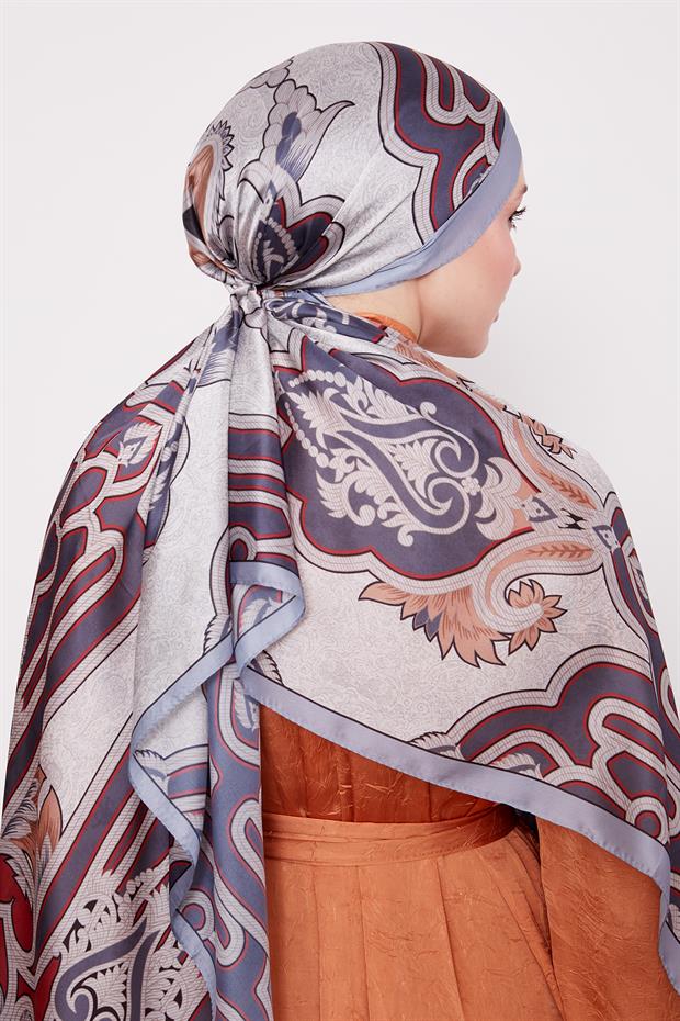 Mavi Baroklu Hint İpeği Şal